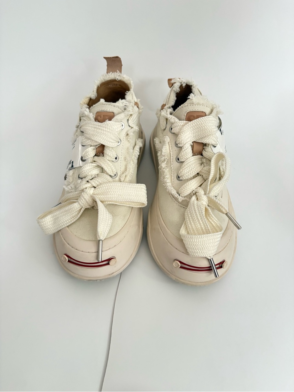 Smilerepublic Distressed Lace Up Leather and Canvas Platform Sneakers - Picture 2 of 6